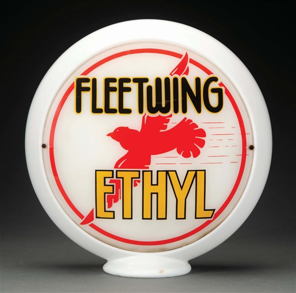 FLEET WING ETHYL GASOLINE COMPLETE 13.5" GLOBE ON NARROW MILK GLASS BODY. 