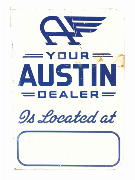 YOUR AUSTIN MOTORCARS DEALER TIN FLANGE SIGN. 