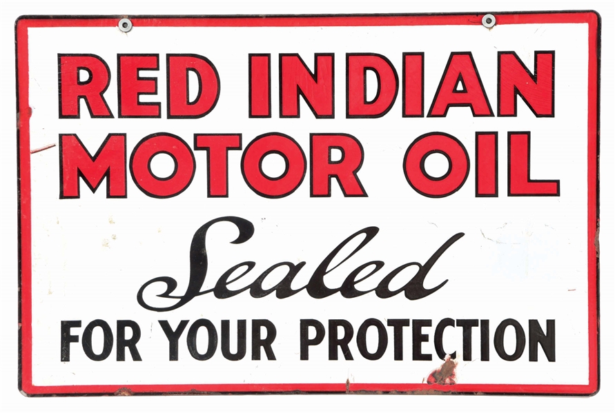 RED INDIAN MOTOR OILS PORCELAIN OIL CAN RACK SIGN.