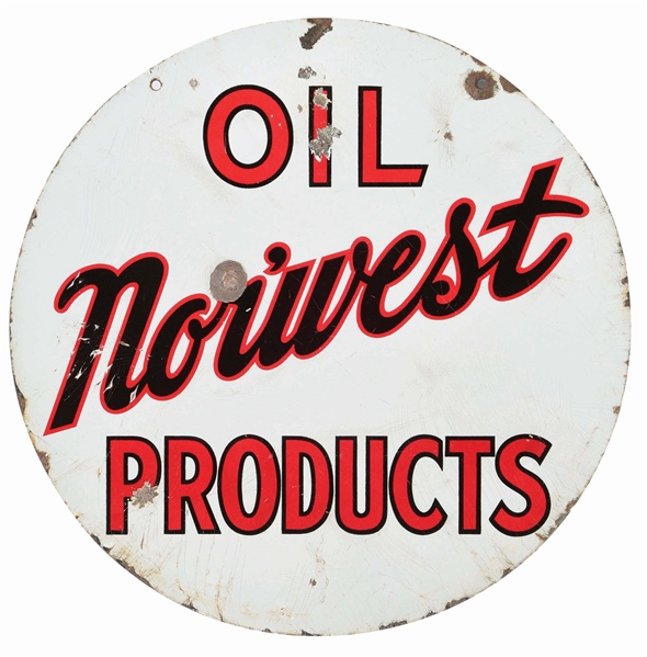 NORWEST OIL PRODUCTS PORCELAIN CURB SIGN.