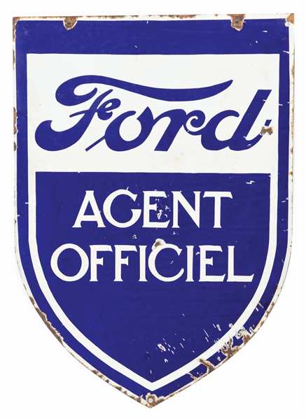 FORD MOTOR CARS OFFICIAL AGENT DIE CUT PORCELAIN SIGN.
