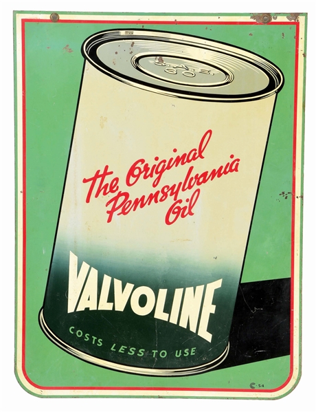 VALVOLINE MOTOR OIL TIN SIGN W/ CAN GRAPHIC. 