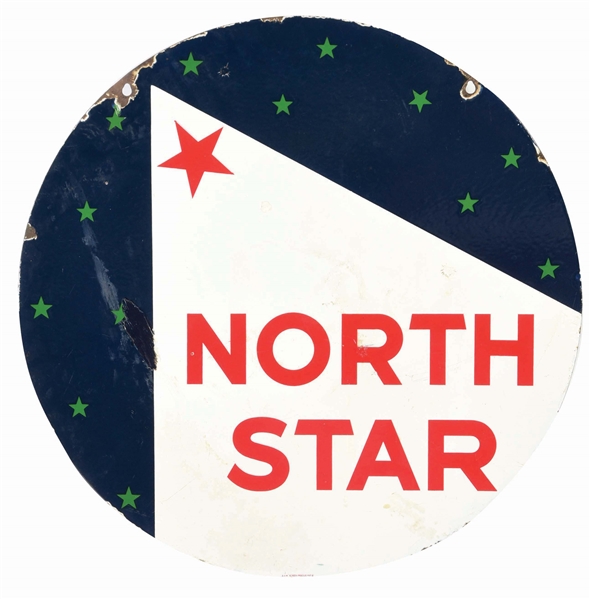 RARE NORTH STAR GASOLINE PORCELAIN CURB SIGN.