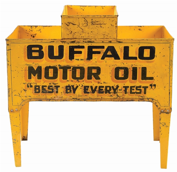 EXTREMELY RARE BUFFALO MOTOR OIL TIN SERVICE STATION BOTTLE RACK.
