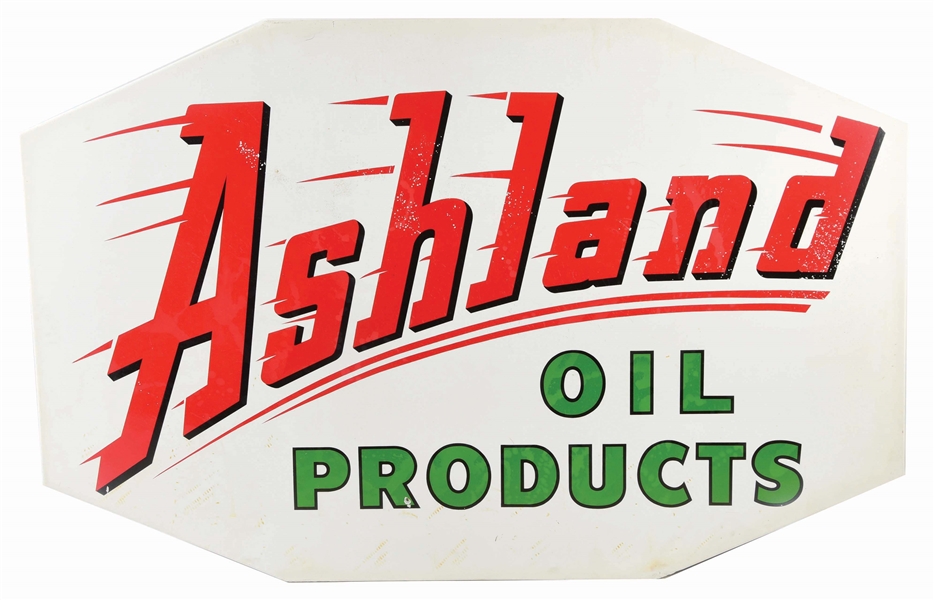 ASHLAND OIL PRODUCTS PORCELAIN SIGN W/ COOKIE CUTTER FRAMED EDGE.