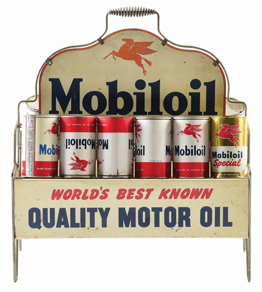 MOBILOIL WORLDS BEST KNOWN QUALITY MOTOR OIL TIN QUART CAN RACK W/ PEGASUS GRAPHICS. 
