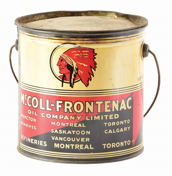 RED INDIAN FIVE POUND GREASE CAN W/ INDIAN GRAPHIC.
