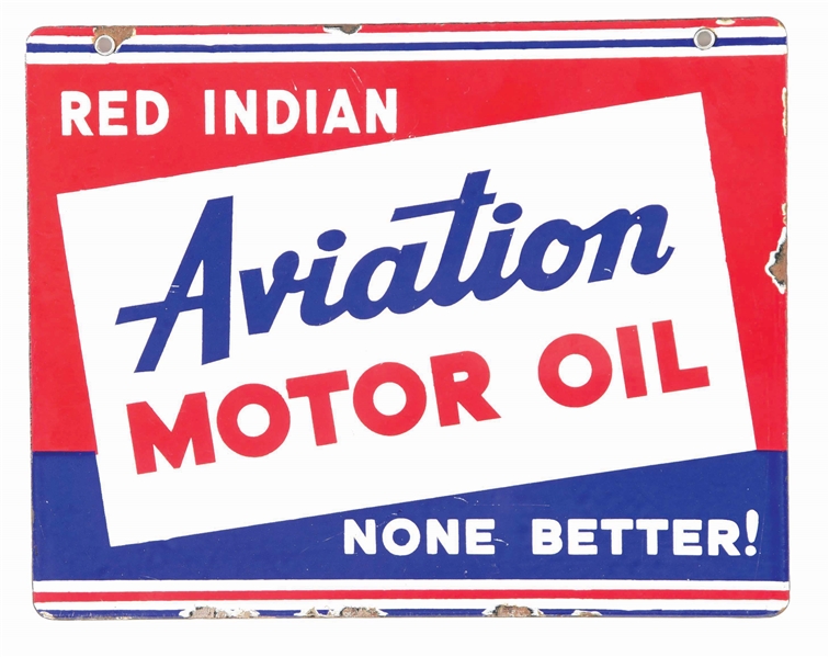 RED INDIAN AVIATION MOTOR OIL PORCELAIN OIL CAN RACK SIGN.
