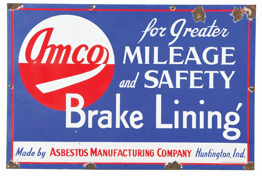 AMCO BRAKE LINING PORCELAIN SERVICE STATION SIGN.