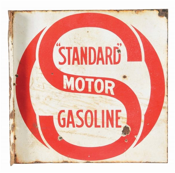 STANDARD MOTOR GASOLINE PORCELAIN FLANGE SIGN. 