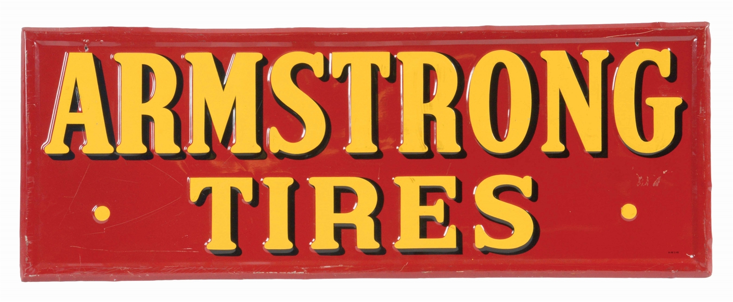 LOT OF TWO: STERLING TIRES & BATTERIES TIN SIGN & ARMSTRONG TIRES EMBOSSED TIN SIGN. 
