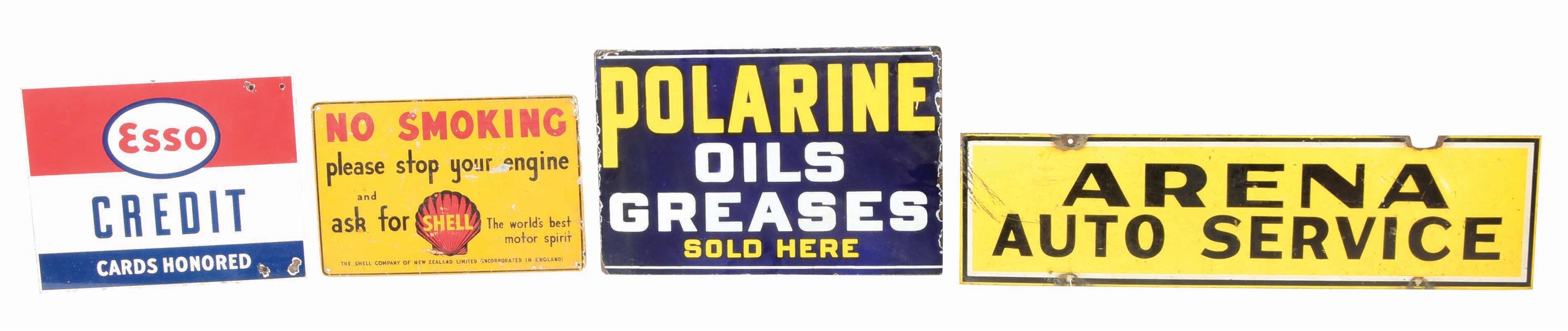 LOT OF FOUR: PORCELAIN & TIN GAS & OIL SIGNS. 