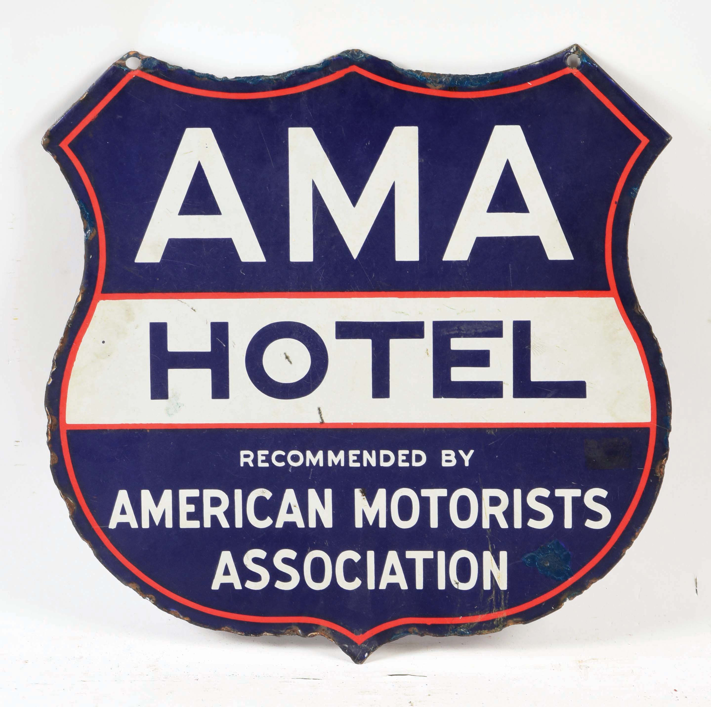Lot Detail - AMERICAN MOTORISTS ASSOCIATION HOTEL PORCELAIN SHIELD SIGN.
