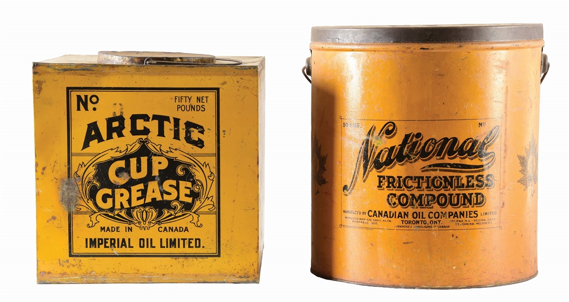 LOT OF 2: ARCTIC CUP GREASE & NATIONAL FRICTIONLESS COMPOUND 50 POUND GREASE CANS. 
