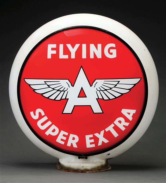 FLYING A SUPER EXTRA GASOLINE 13.5" SINGLE GLOBE LENS ON GLASS GILL BODY.