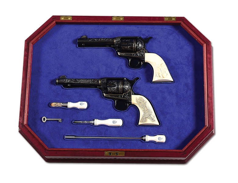 (M) CASED PAIR OF CLASS D ENGRAVED COLT SINGLE ACTION ARMY REVOLVERS.