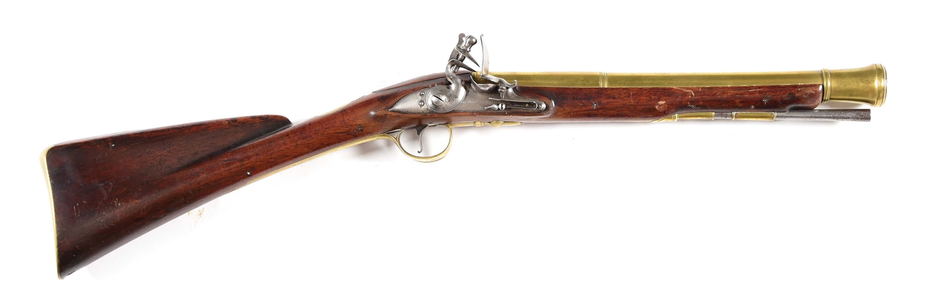 (A) A BRASS BARRELED FLINTLOCK BLUNDERBUSS BY THE RENOWNED ENGLISH GUN MAKER H.W. MORTIMER, WITH FLEET STREET ADDRESS, 1753-1819, WORKED AT 89 FLEET STREET 1800-1806.