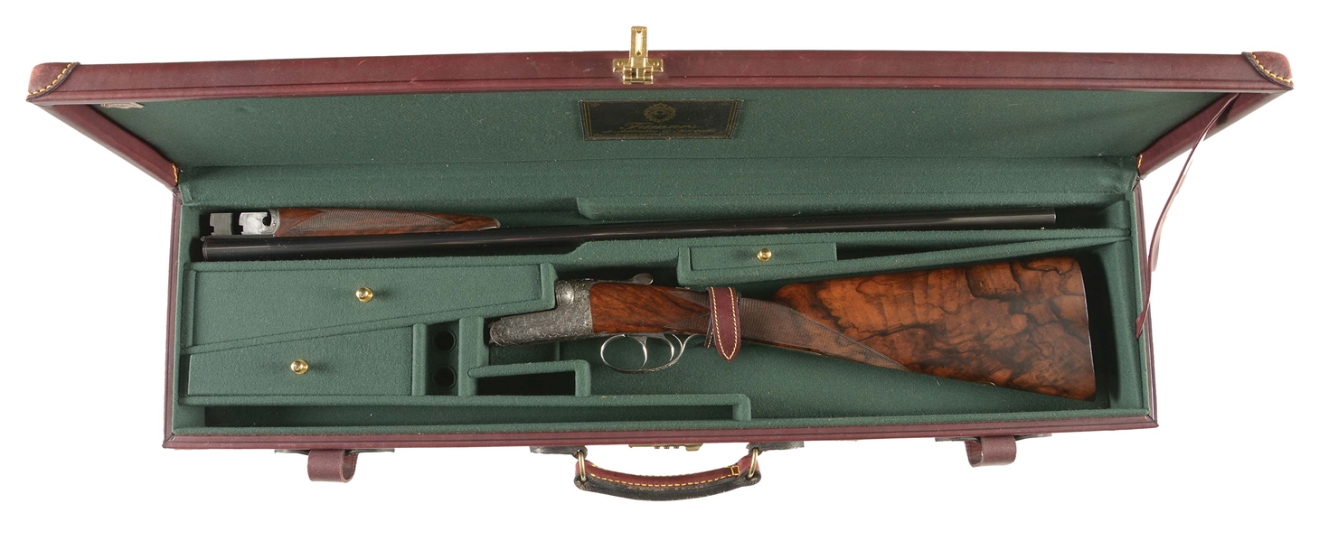(M) ATTRACTIVE 20 GAUGE ABBIATICO AND SALVINELLI "ZEUS" ROUND BODIED BOXLOCK EJECTOR GAME SHOTGUN WITH VERY FINE SEMI RELIEF GRAPE LEAF AND CLUSTER ENGRAVING AND DOG PORTRAIT BY MAX GALLI.