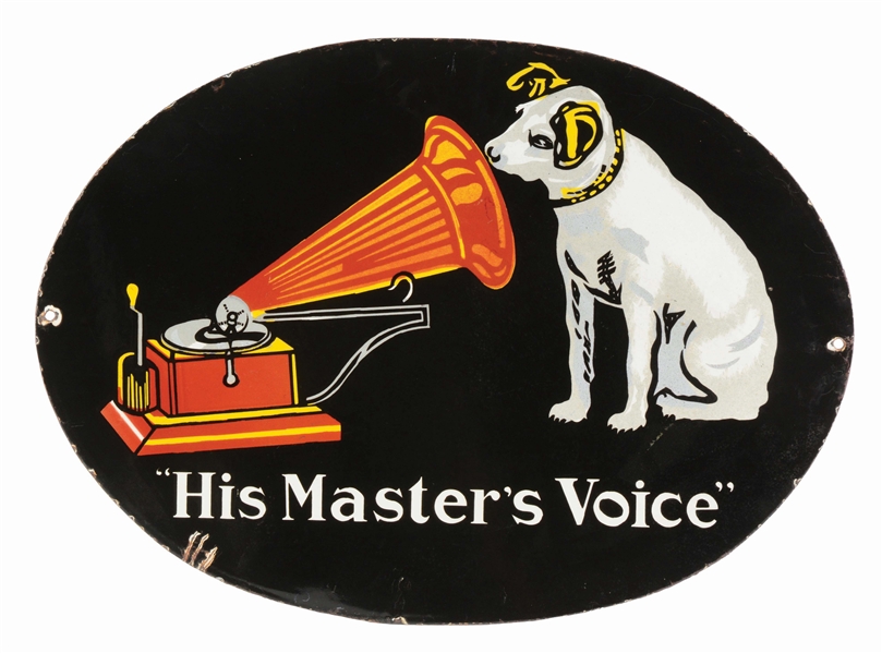 HIS MASTERS VOICE EDISON PHONOGRAPH PORCELAIN ADVERTISING SIGN.