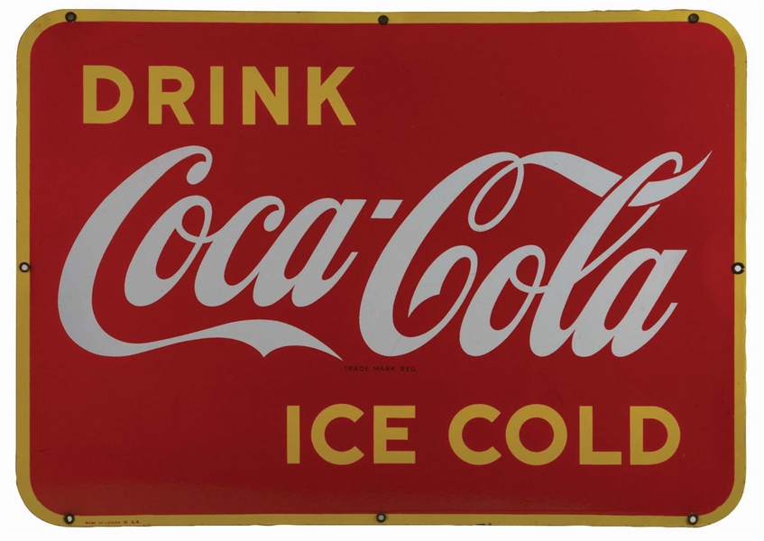 1950S SINGLE-SIDED PORCELAIN COCA-COLA ADVERTISING SIGN.