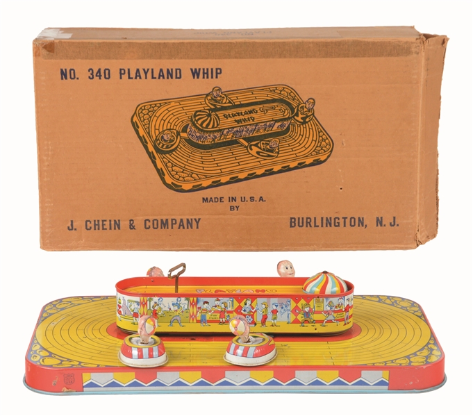 CHEIN TIN-LITHO WIND-UP PLAYLAND WHIP SET TOY.