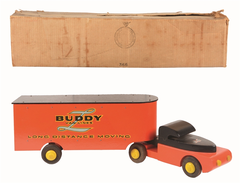 BUDDY L LONG DISTANCE MOVING TRUCK WITH BOX.
