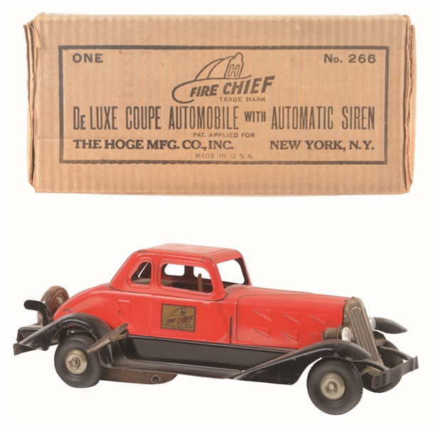 PRESSED STEEL HOGE WIND-UP DELUXE COUPE FIRE CHIEF CAR.
