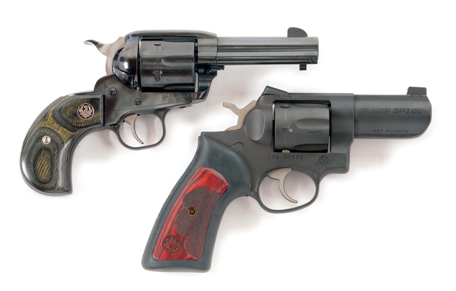 (M) LOT OF TWO: RUGER NEW VAQUERO AND GP100 REVOLVERS.