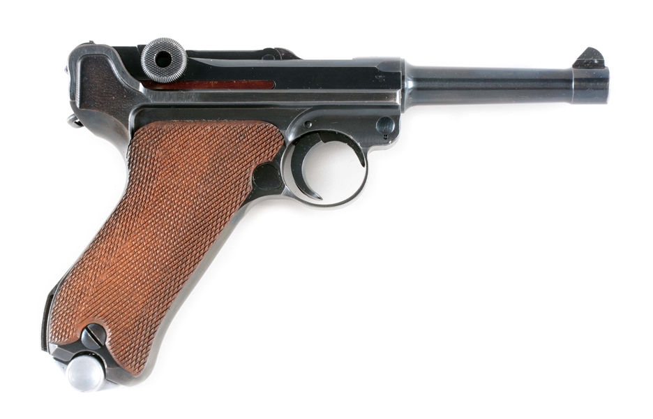 (C) MAUSER BANNER POLICE LUGER SEMI-AUTOMATIC PISTOL WITH RIG.