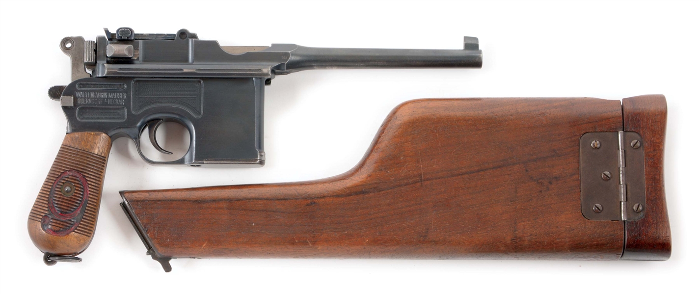 (C) WORLD WAR I GERMAN MAUSER RED 9 C96 BROOMHANDLE PISTOL WITH SHOULDER STOCK ASSEMBLY.