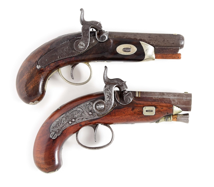 (A) A COLLECTORS LOT OF TWO TRYON PERCUSSION DERINGER PISTOLS. 