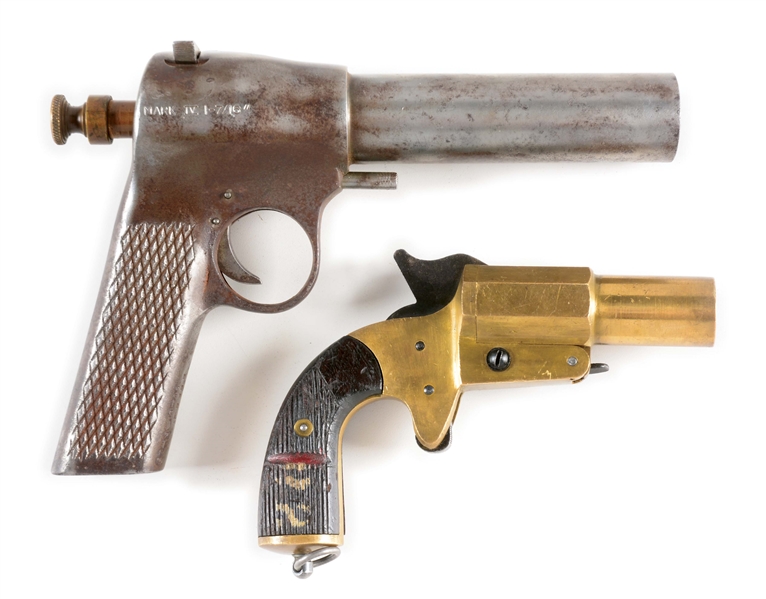 LOT OF TWO: TWO FLARE GUNS, ONE A.H. FOX AND ONE HARRINGTON AND RICHARDSON.