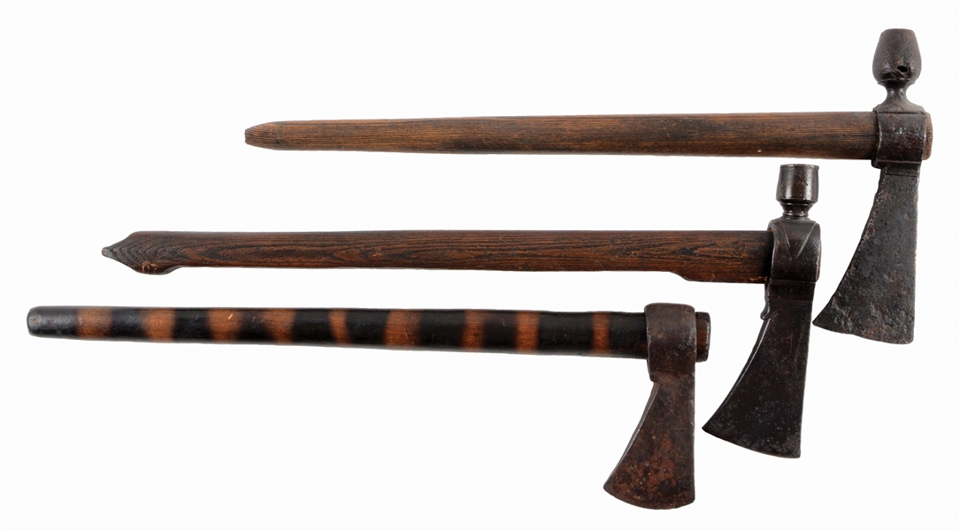 LOT OF 3: TOMAHAWKS AND COLONIAL AXE.