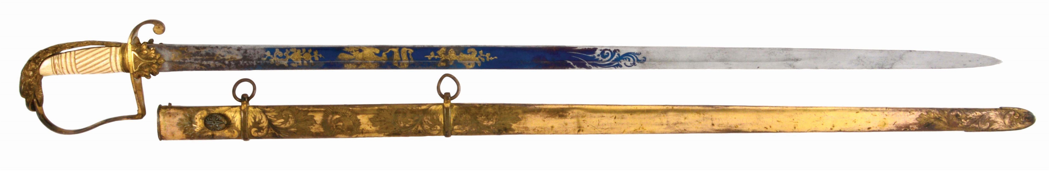 ATTRACTIVE AMERICAN EAGLE HEAD POMMEL OFFICERS SWORD WITH SCABBARD.