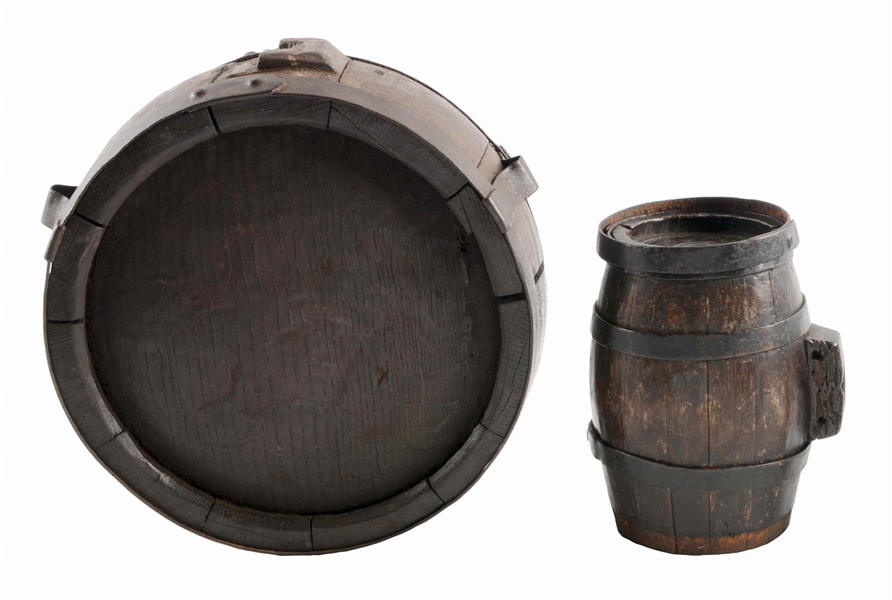 LOT OF 2: WAGON AND KEG STYLE CANTEENS.