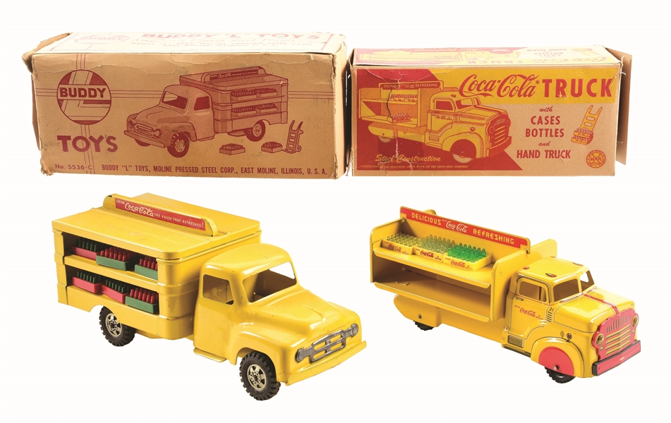 LOT OF 2: PRESSED STEEL AMERICAN MADE COCA COLA TOY VEHICLES.
