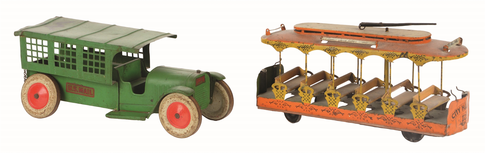 LOT OF 2: AMERICAN MADE PRESSED STEEL & TIN VEHICLE TOYS.