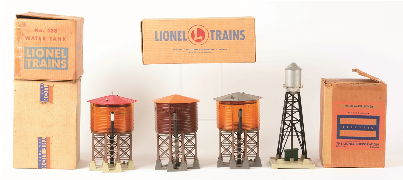 LOT OF 4: LIONEL POST-WAR WATER TOWERS.