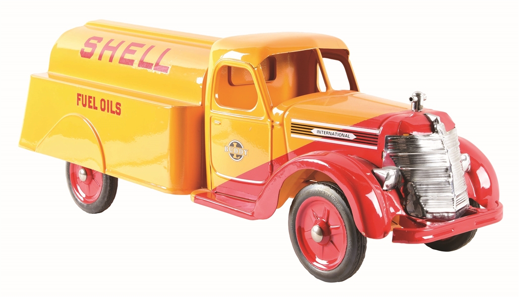 PRESSED STEEL BUDDY L INTERNATIONAL SHELL DELIVERY TRUCK.