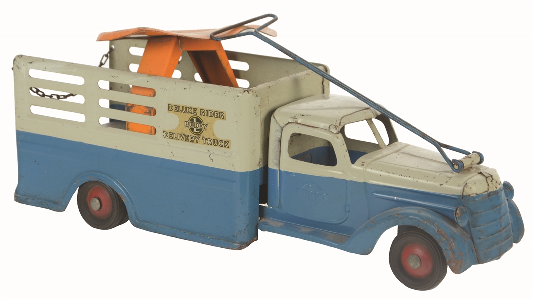 PRESSED STEEL BUDDY L DELUXE RIDER DELIVERY TRUCK.