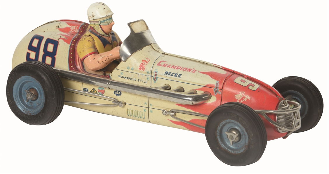 JAPANESE YONEZAWA TIN-LITHO FRICTION CHAMPIONS RACE CAR TOY.