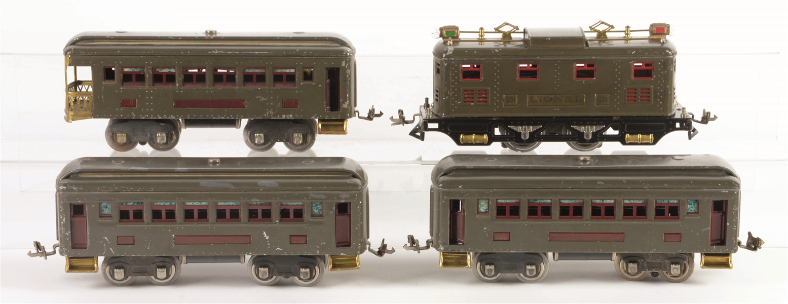 LIONEL 251 IN GREY WITH PASSENGER CARS.