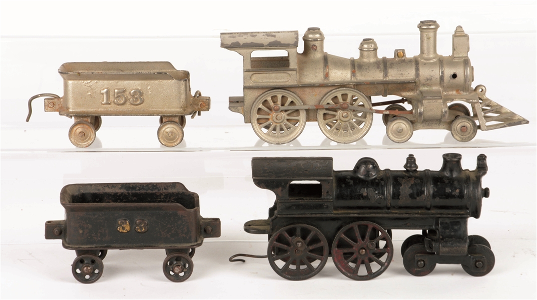 IDEAL NICKEL PLATED STEAM LOCOMOTIVE WITH MATCHING TENDER & UNKNOWN STEAM LOCOMOTIVE WITH TENDER.