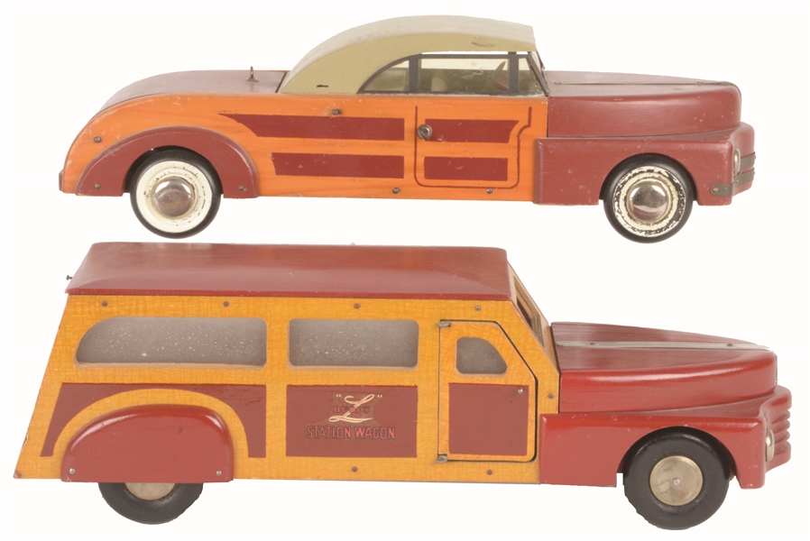 LOT OF 2: BUDDY L WOODEN CARS.