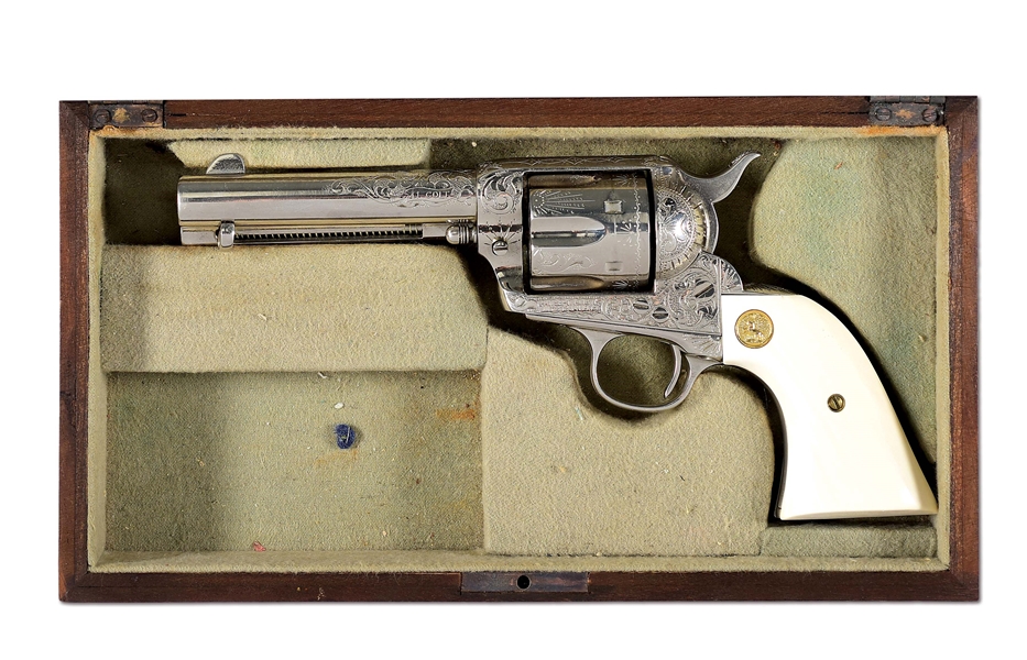 (C) CASED ENGRAVED COLT SINGLE ACTION ARMY REVOLVER.