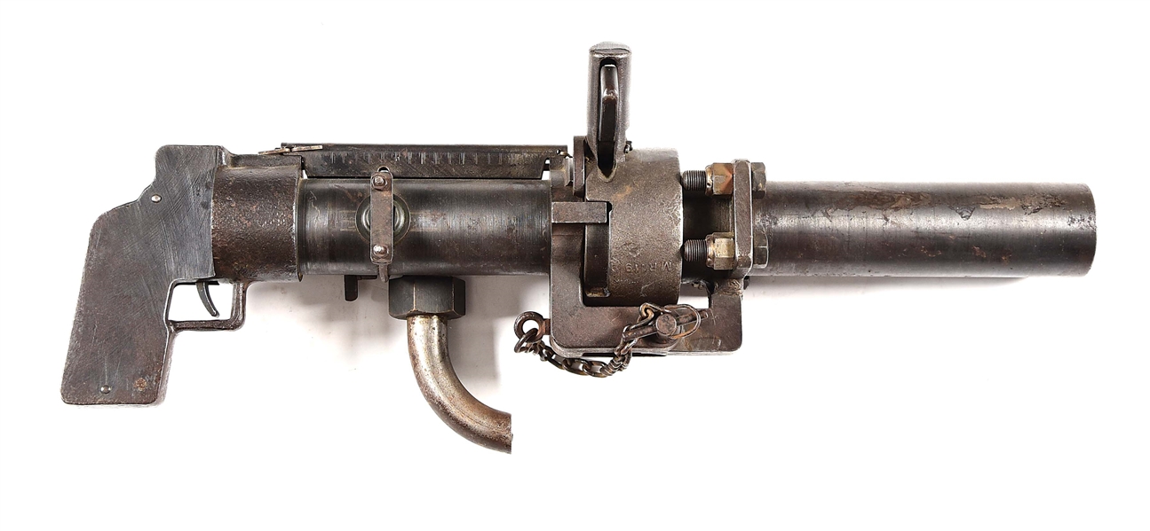 (D) VERY RARE AND INTERESTING BRITISH WORLD WAR II TRIGGER FIRED 2” MORTAR “BOMB THROWER” EQUIPPED WITH TANK MOUNTING ACCESSORIES (DESTRUCTIVE DEVICE).