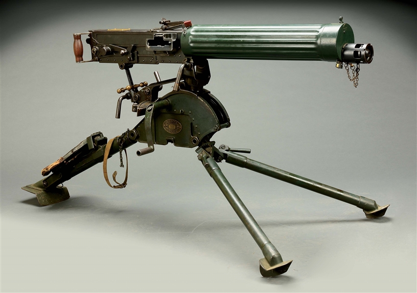 (N) OUTSTANDING BRITISH VICKERS MODEL 1912 MACHINE GUN MADE FOR THE EL SALVADOR GOVERNMENT WITH RARE ORIGINAL COMMERCIAL TRIPOD (CURIO AND RELIC).