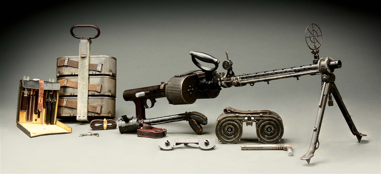 (N) VERY DESIRABLE AND RARE FULLY TRANSFERABLE GERMAN MG-15 MACHINE GUN WITH ACCESSORIES (CURIO AND RELIC).