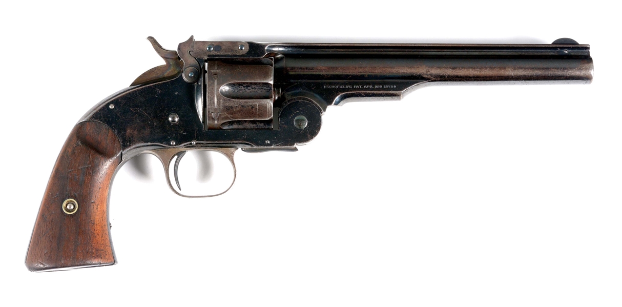 (A) HIGH CONDITION FIRST MODEL US SMITH AND WESSON SCHOFIELD SINGLE ACTION REVOLVER.