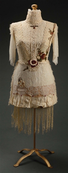 RARE VICTORIAN LACE DRESS WITH FLORAL BEADWORK. 